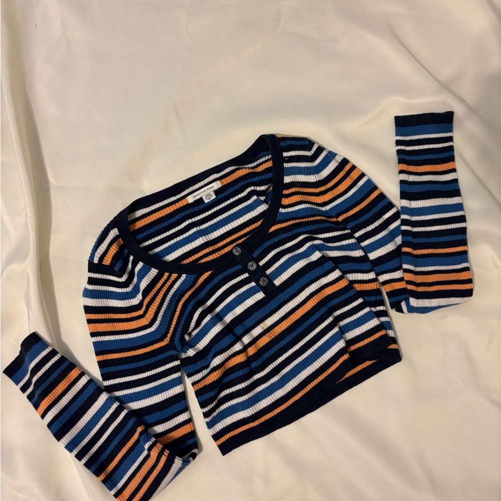 American Eagle Striped Buttoned Crop Top